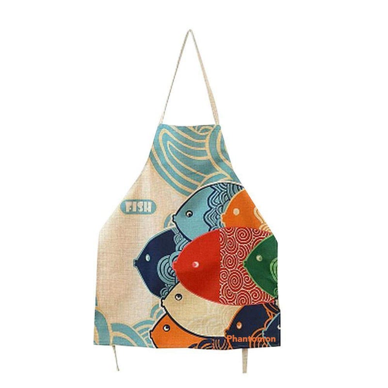 Phantomon Aprons for Women Cartoon Japanese Style Lovely Fish Print Chef Kitchen Cooking Funny Aprons (Adults) - Image 1